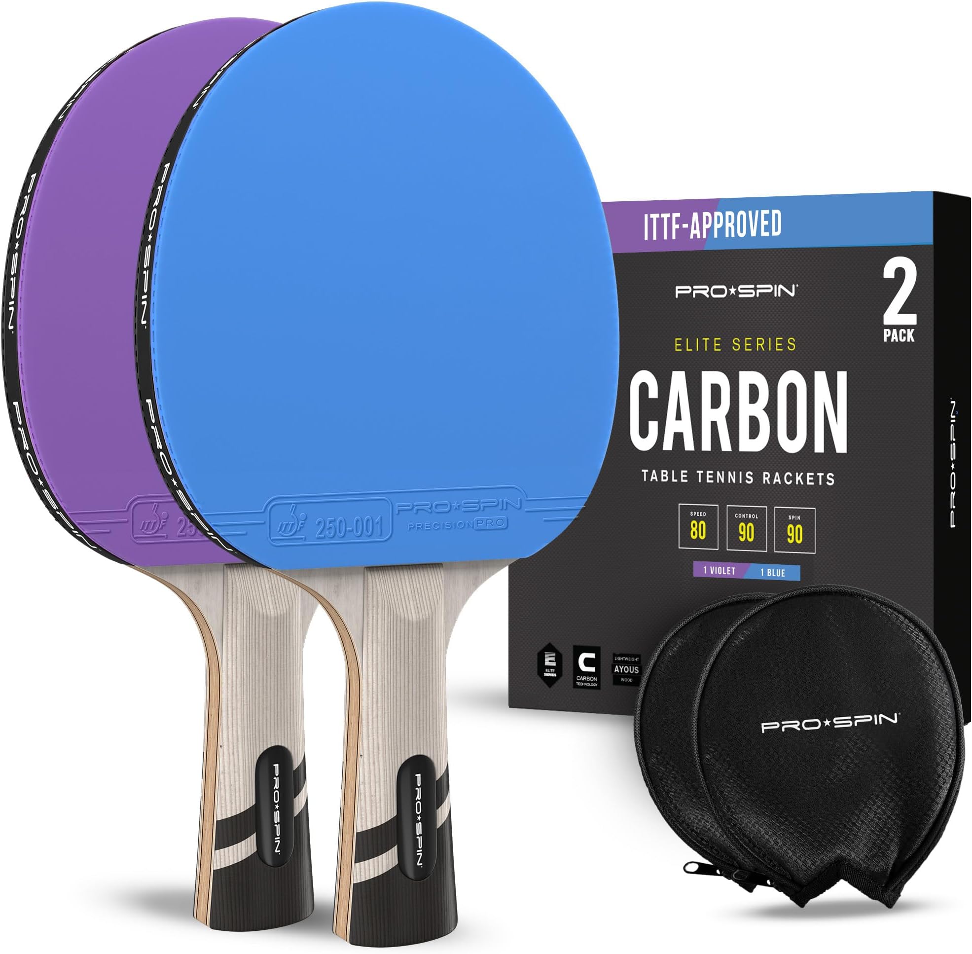PRO-SPIN Ping Pong Paddles – ITTF Approved Professional Table Tennis Rackets with Carbon Fiber for Superior Control | 7-Ply Blade, Premium Rubber, 2.0mm Sponge