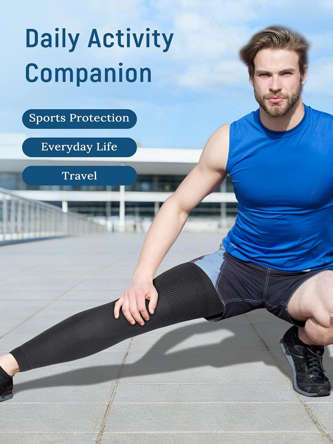 Leg Compression Sleeve - Full Length Knee Sleeve Covers Thigh, Knee and Calf, Stays in Place for Sports, Soft and Elastic for Comfort, Large