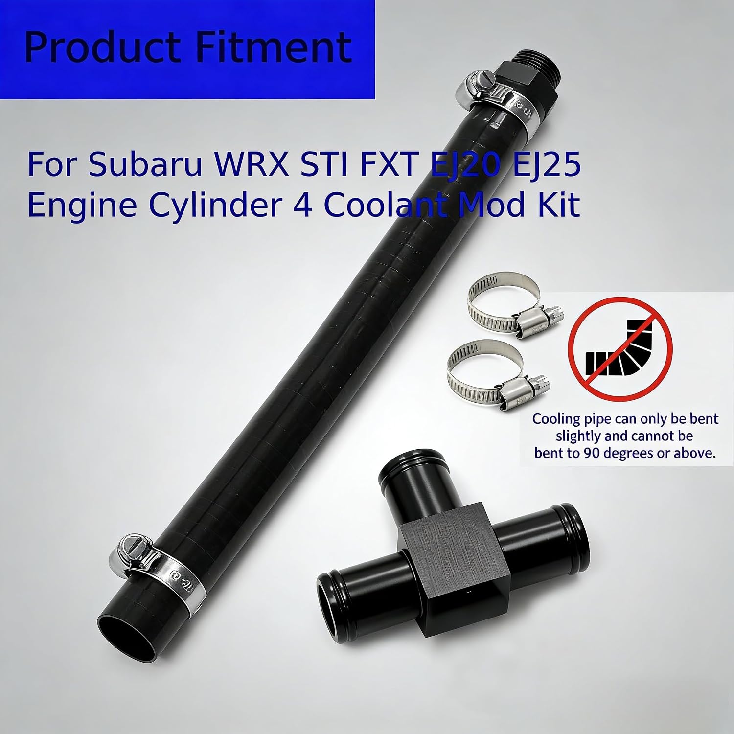 Cylinder 4 Coolant Mod Cooling Hose Kit for WRX STI Forester XT Legacy GT, EJ20 EJ25 Engine, Black Aluminum T-Fitting with Rubber Hose and Clamps, 2002-2020