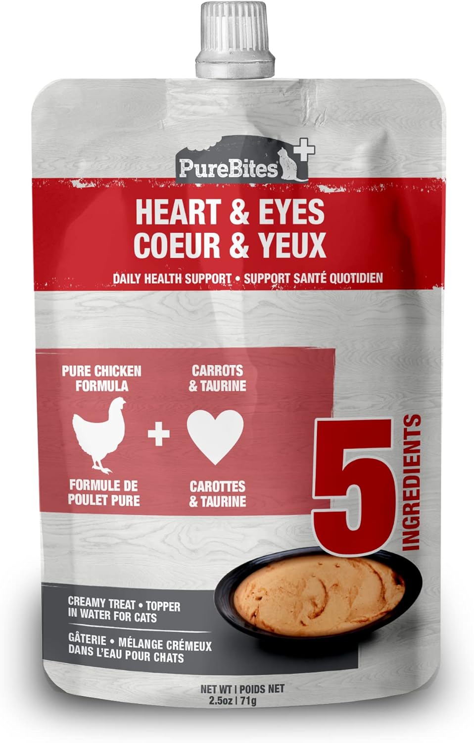 PureBites Plus Squeezables Cat Treat • Topper 71g | Heart & Eyes | 5 Ingredients | Case of 15