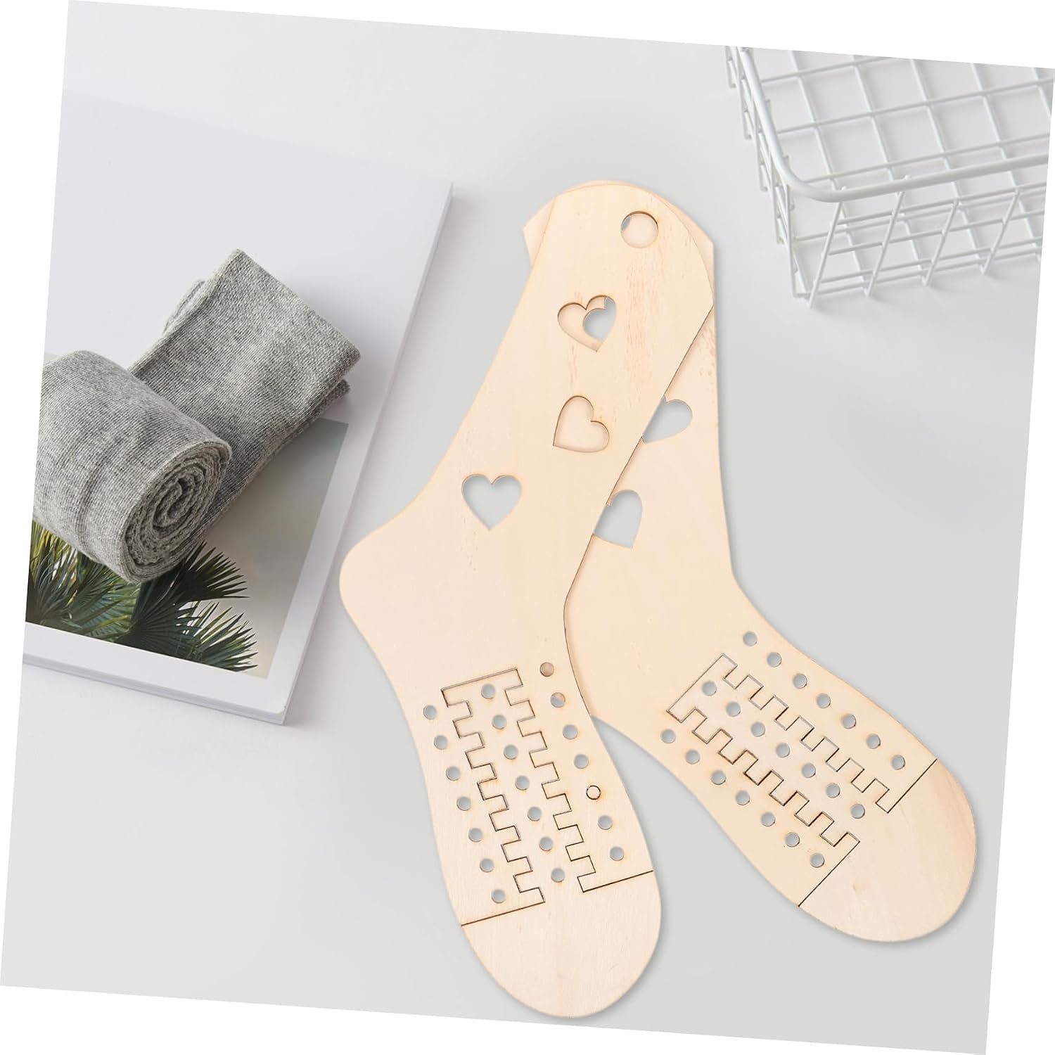 MOKKHNB 2pcs Wooden Sock for Knitting DIY Sock Stretchers Durable Natural for Craft Lovers for Shaping Drying and Displaying Hand Knitted