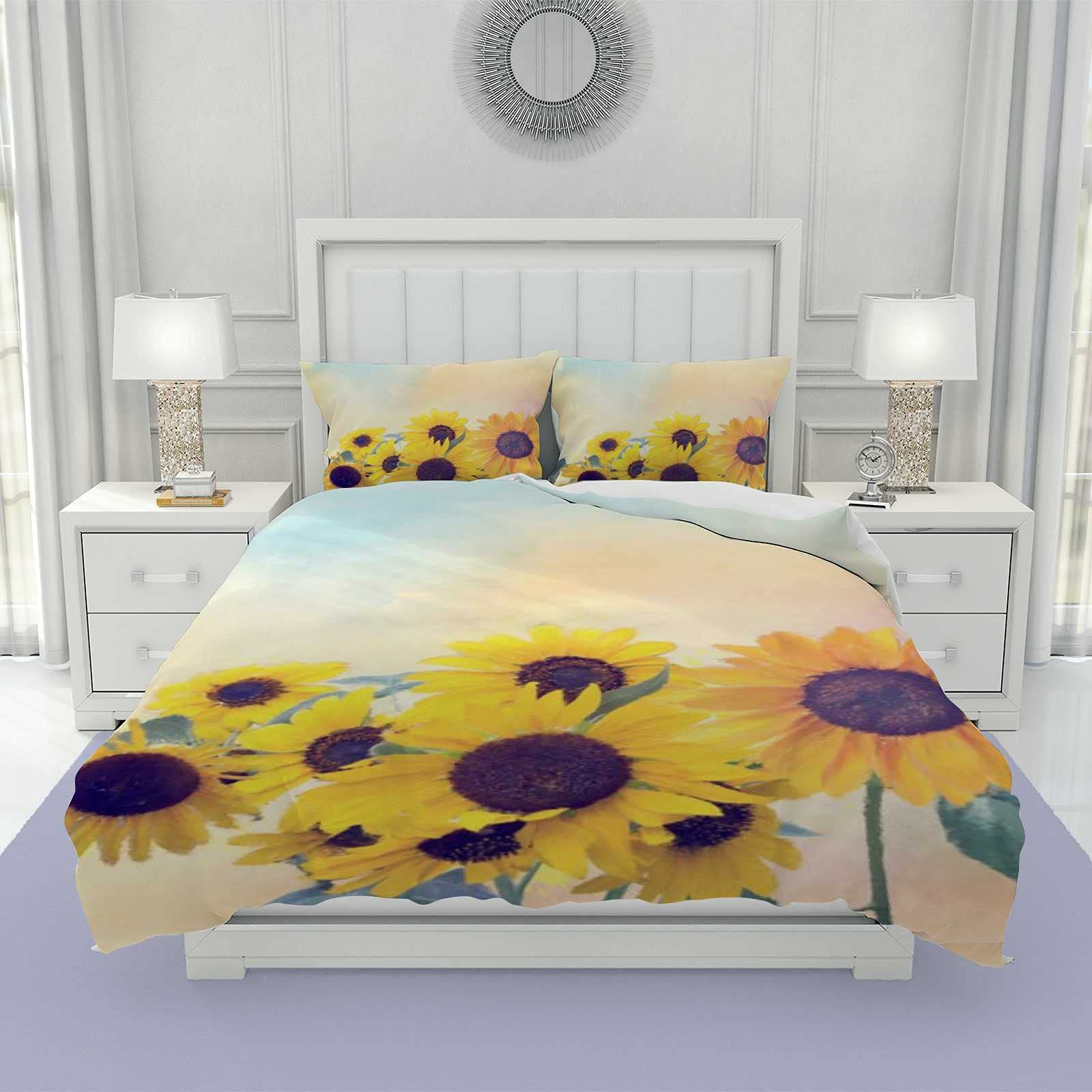 Housse de couette durable et ultra douce en polyester motif tournesols