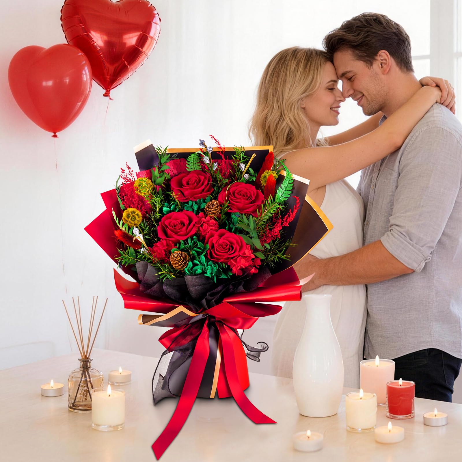 Rosa rossa conservata, fiore di Natale eterno, ideale come regalo per feste, compleanni, anniversari, momenti speciali, vacanze, ringraziamenti, benedizioni, matrimoni, San Valentino