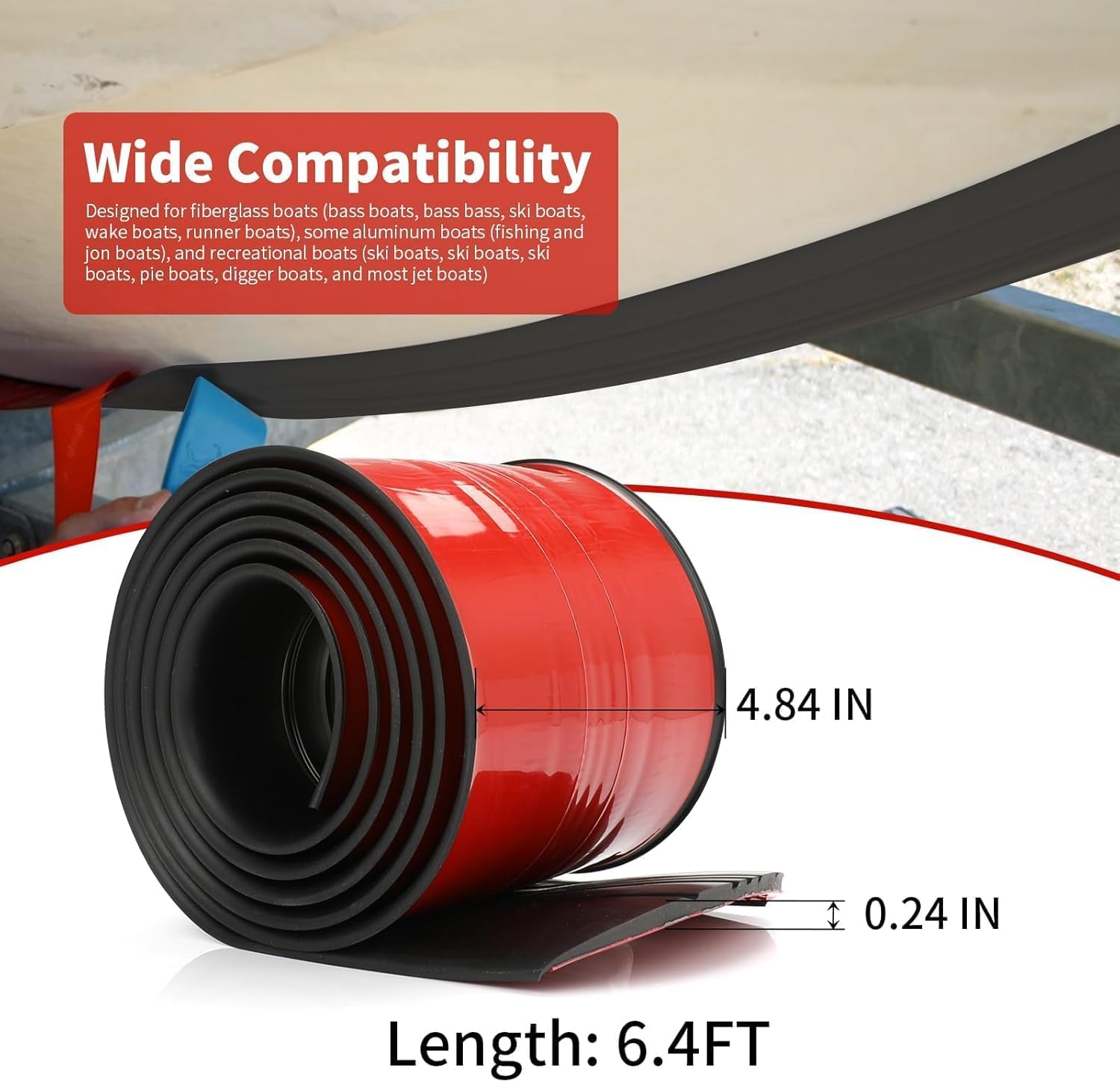 keel guard for fiberglass boat, Hull Protector for Bass Boats and Fishing Boats, aluminum boat accessories, prevents rock ramp scratch damage, is easy to install and sticks firmly (6.6ft/ Black)
