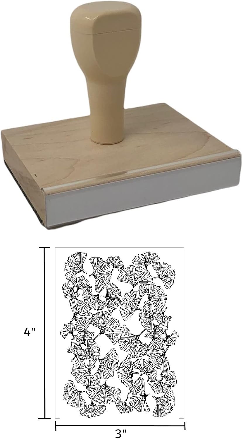 Ginko Background Rubber Stamp, 4 X 3 Wood Stamp image 4