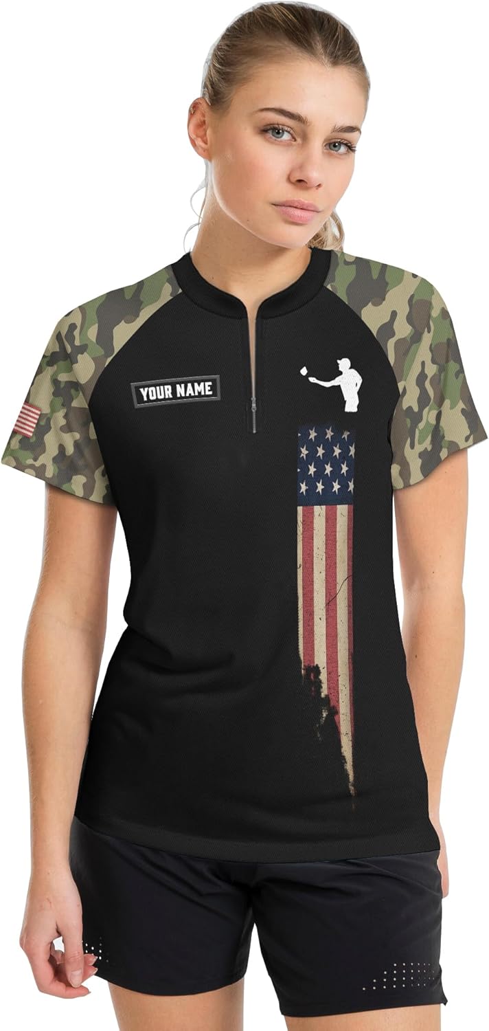 Cool Cornhole Related Quarter Zip Jerseys with US Cornhole Board Graphic Customized Zipper Tee Shirt for Dad Daddy