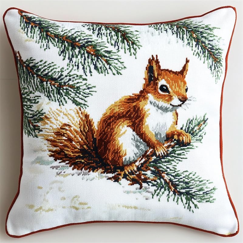 Walluminati Embroidery Pillowcase Kits, Tree House 11CT Cross Stitch Cushion Cover Embroidered Pillowcases to Embroidery Pillow Kit Stitch Needle Point Kits for Adults Beginner 18x18inch