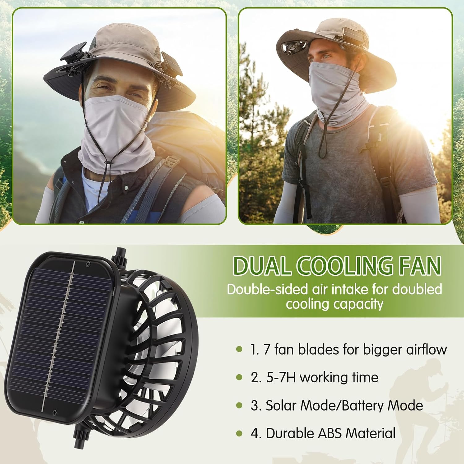 Syhood Solar Powered Fan Hat Neck Gaiter Arm Sleeves Sun Bucket Hat with Fan Cooling Wide Brim Hats for Fishing Hiking image 4