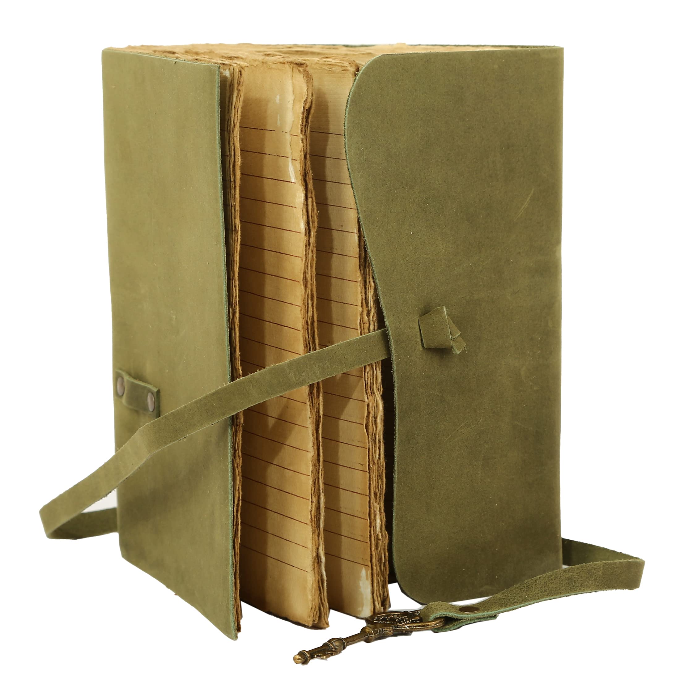Lederen dagboek met deckle rand papier 8 x 6 inch en vintage sleutel