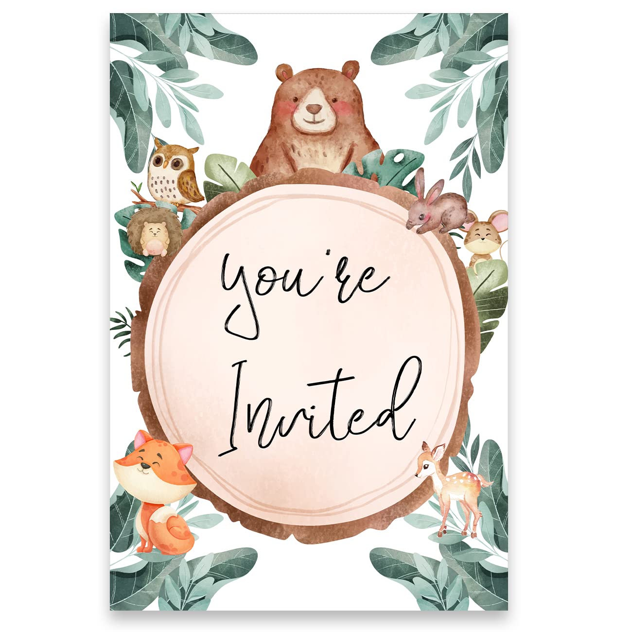 20 Süße Baby-Shower Einladungskarten Im Wald-Design – Mit Tieren, Doppelseitig Bedruckt Inkl. Umschläge