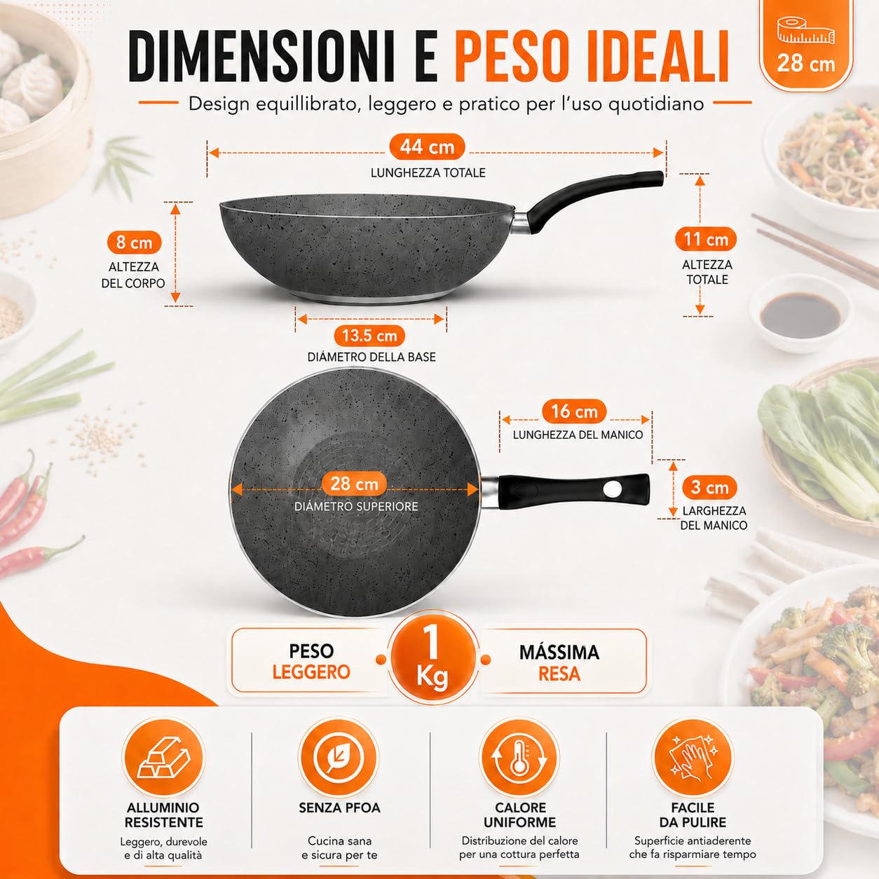 TEHORNEO Wok, Pentola Wok Induzione 28 cm Alluminio Antiaderente, Padella Wok, Pentola Wok, Wock Padella, Wook, Saltapasta Antiaderente, Wok Professionale, Padelle Wok, Woke, Wok Grande, 28 cm