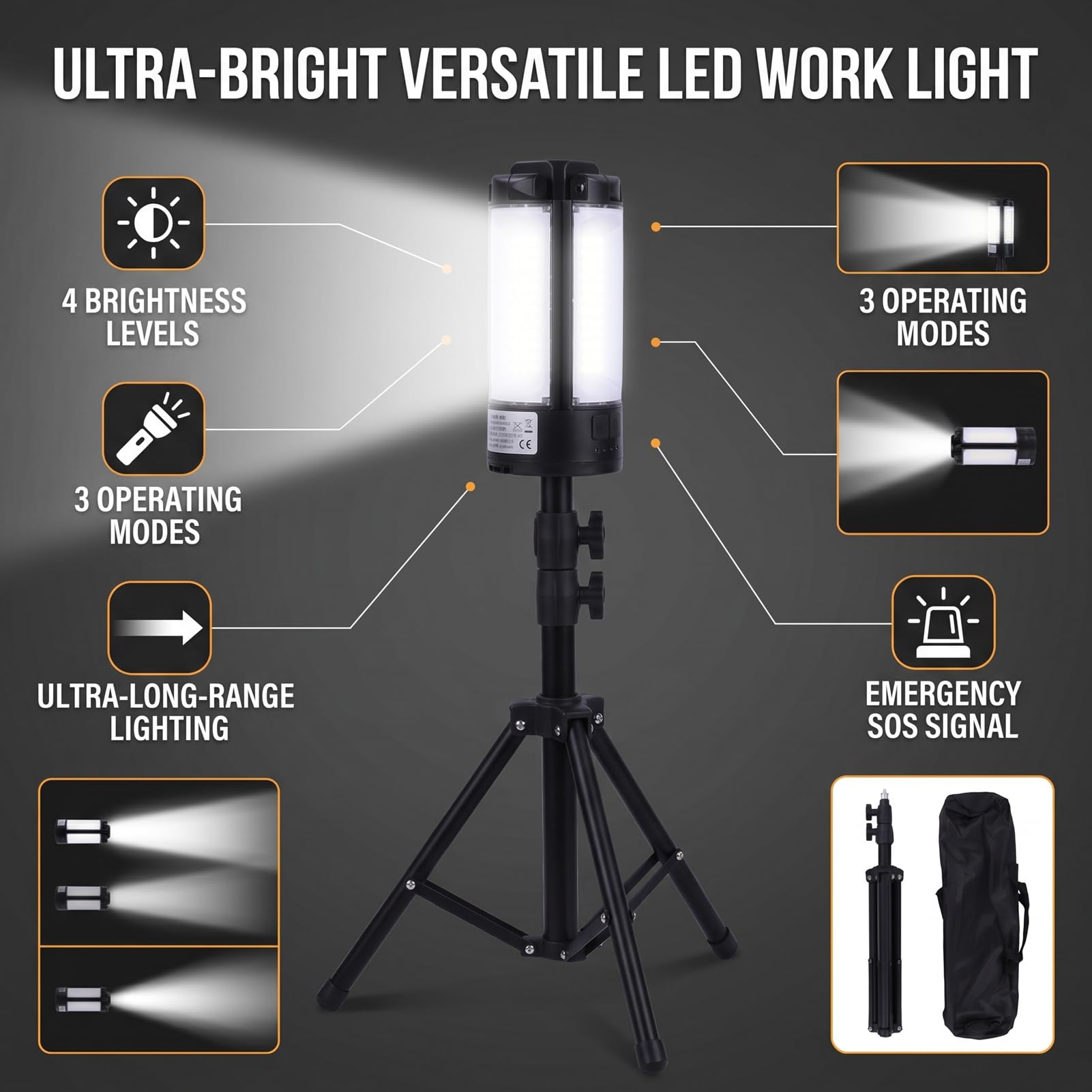 Naroote 4LED Camping-Laterne, Faltbar, Wiederaufladbar, 10400 MAh, 5 Modi | Zeltleuchte mit Magnetfuß, verstellbarem Stativ, 4100 lm, 6000 K Tageslicht für den Notfall beim Wandern, Angeln