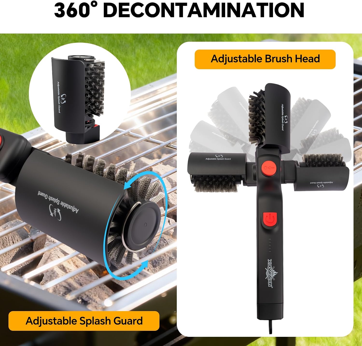 XUDAKAIXIN Electric Grill Brush – No Bristle Shedding, High Torque with 3-Speed Modes, 2026 Upgraded Rechargeable & Adjustable-Angle Grill Cleaner, Gifts for Men/Dad