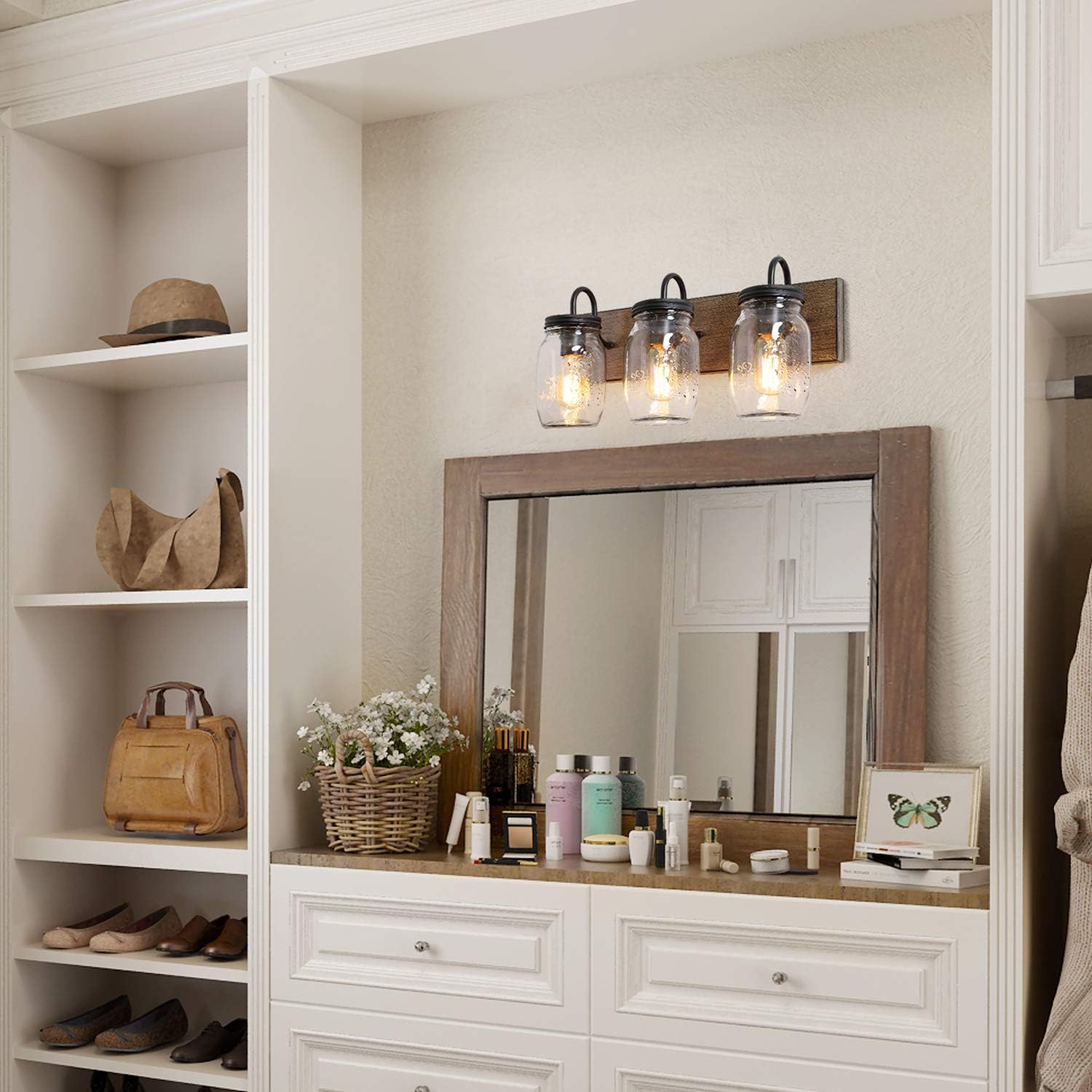 Blасk Frіdау Sаlе 2022 LNC Bathroom Vanity Fixtures Farmhouse Mason Jar Lights with Faux Wood Finish, L18 x H8 x W9.5, Brown 🛒 Crаzу Dеаlѕ LNC Bathroom Vanity Fixtures Farmhouse Mason Jar Lights with Faux Wood Finish, L18 x H8 x W9.5, Brown