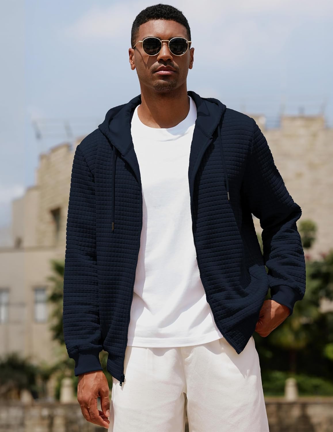 JMIERR Men’s Jacquard Plaid Hoodie Long Sleeve Drawstring Casual Hooded Sweatshirts Jackets with Pockets - Image 4