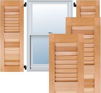 Ekena Millwork RWL12X045UNP Exterior Real Wood Pine Louvered Shutters Per Pair, 12" x 45", Unfinished