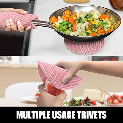 Miniatura 88 de Rorecay Juego de 6 manoplas de horno y soportes para ollas, guantes de silicona extra largos para cocina, resistentes al calor, 500 grados, Milkshake