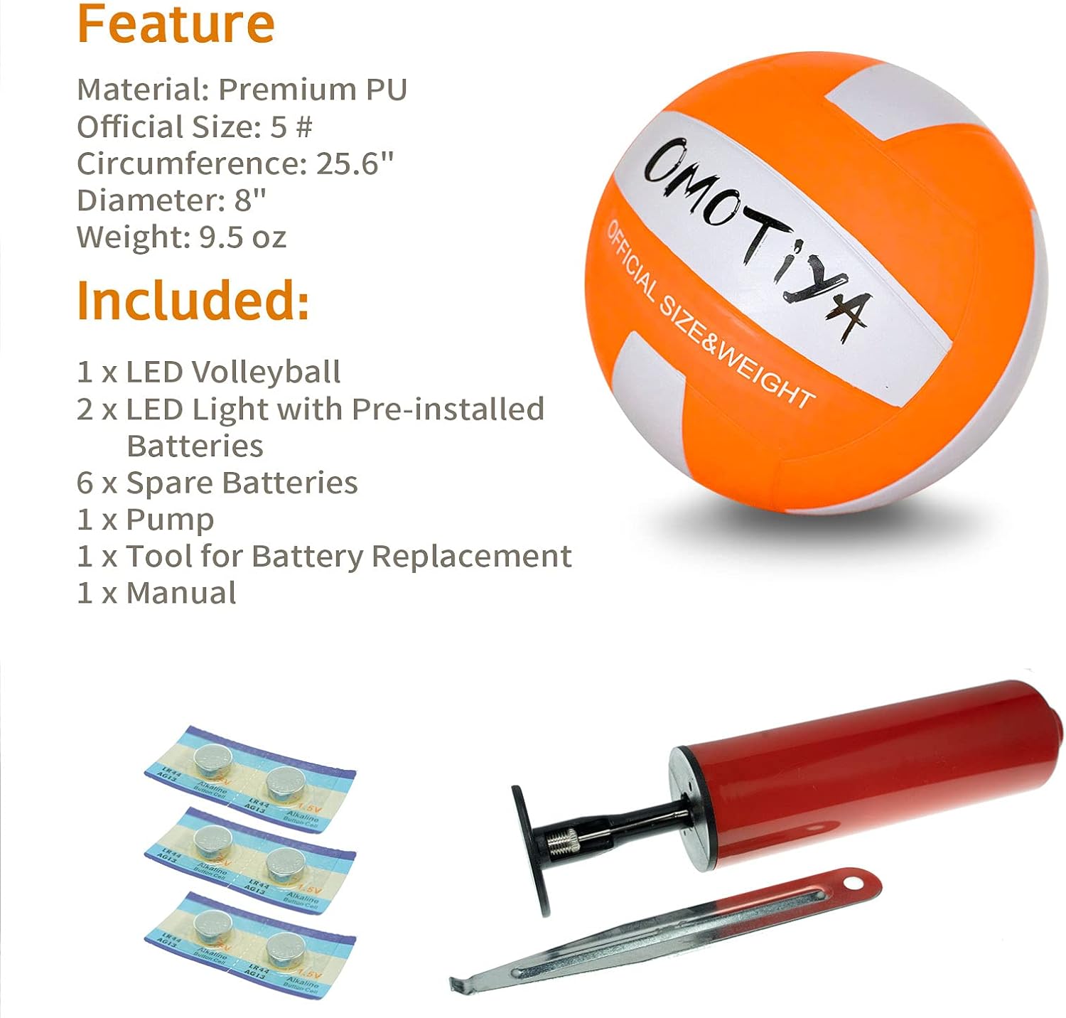 OMOTIYA Light Up Volleyball, Glow in The Dark, Much Brighter, Great Volleyball Gift for Boys, Official Size and Weight, Orange : Sports & Outdoors