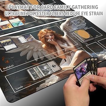 Board Game MTG Playmat + Free Waterproof Bag, Stitched Edges, Smooth Rubber Surface, MTG PlayMat with Zones (An Original Angel of Flight Alabaster Playmat) (With Zone)