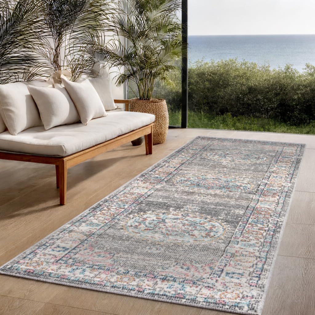 the carpet Palma Robust Outdoor Rug, Modern Design, Weatherproof and UV-Resistant, for Balcony, Patio and Conservatory, But Also Suitable for Kitchen or Dining Room, Grey Orient, 80 x 300 cm โ image 1