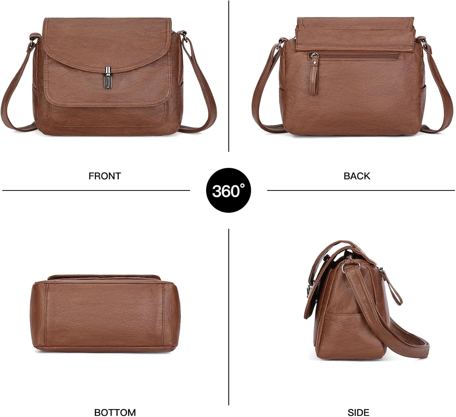 SENDEFN Crossbody Bags for Women, Soft Leather Crossbody Handbags Purses with Zipper Closure