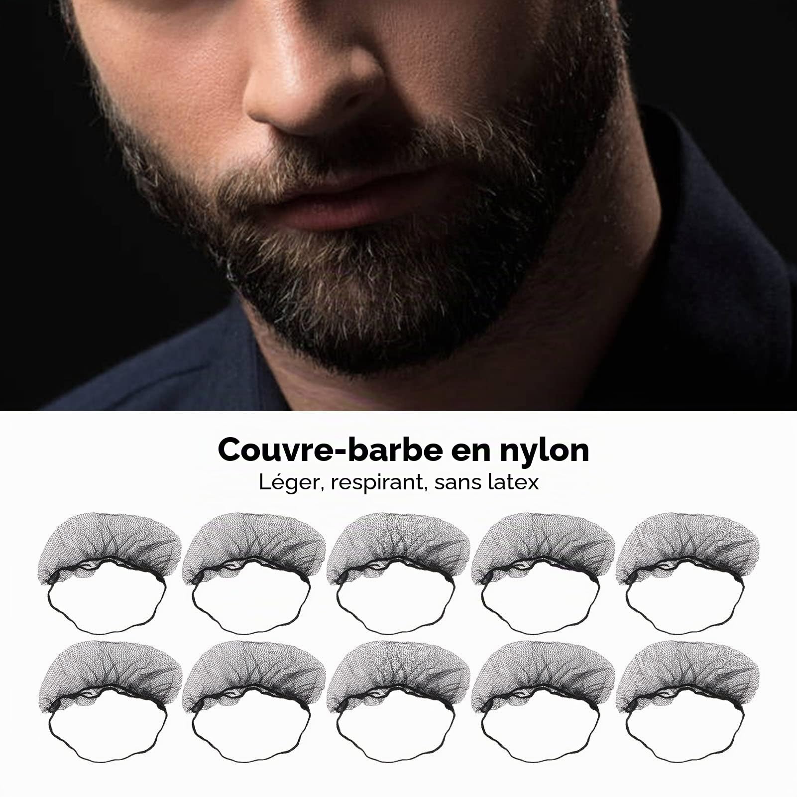 Protège-Barbe, Jetable Respirant 100pcs Filets de Protection de Barbe sans Latex élastiques pour la Production Alimentaire (Le noir)