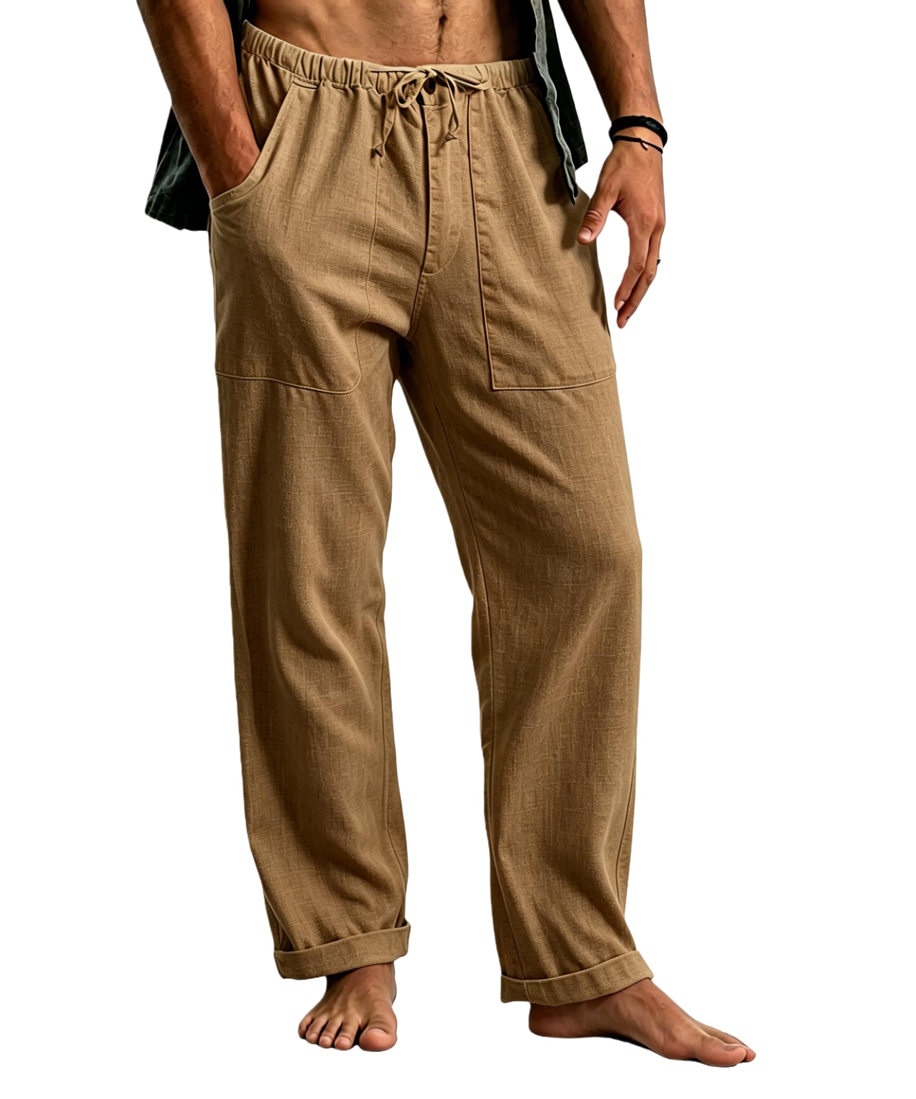 Cegerne Pantaloni in Lino Uomo Lunghi Leggeri, Pantaloni Estivi Casual con Vita Elastica e Coulisse, per Spiaggia Vacanze Medievale Vintage e Uso Quotidiano