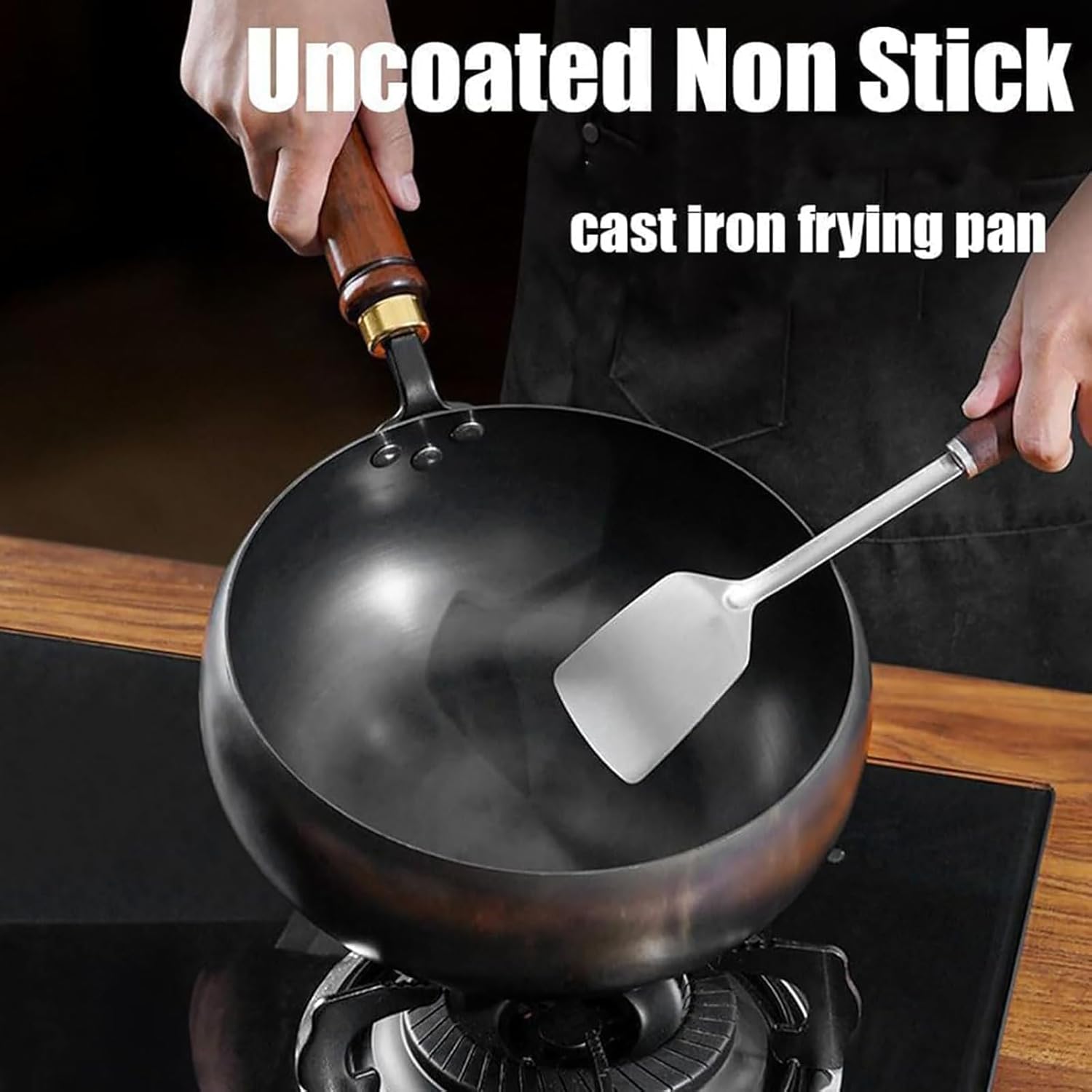Asian Cast Iron Pan, 2026 Upgraded Uncoated Thick Iron Pot, Hand-Forged Non-Stick Irons Pans Without Coating, With Lid And Spatula, Easy To Clean