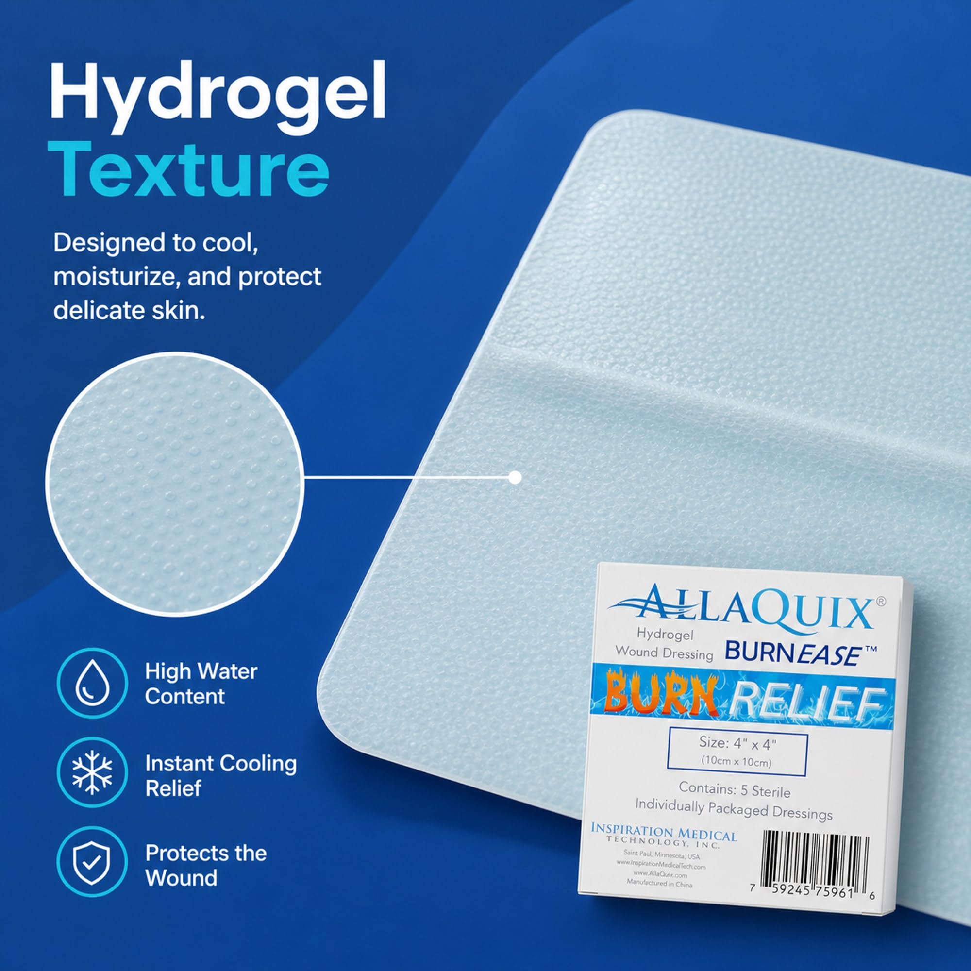 Hydrogel Burn Pad for First Aid and Scalds, Instant Cooling Relief, Non-Adhesive Wound Dressings, Sterile Pads, 4 Inch, 5 Count — Amazon image 3