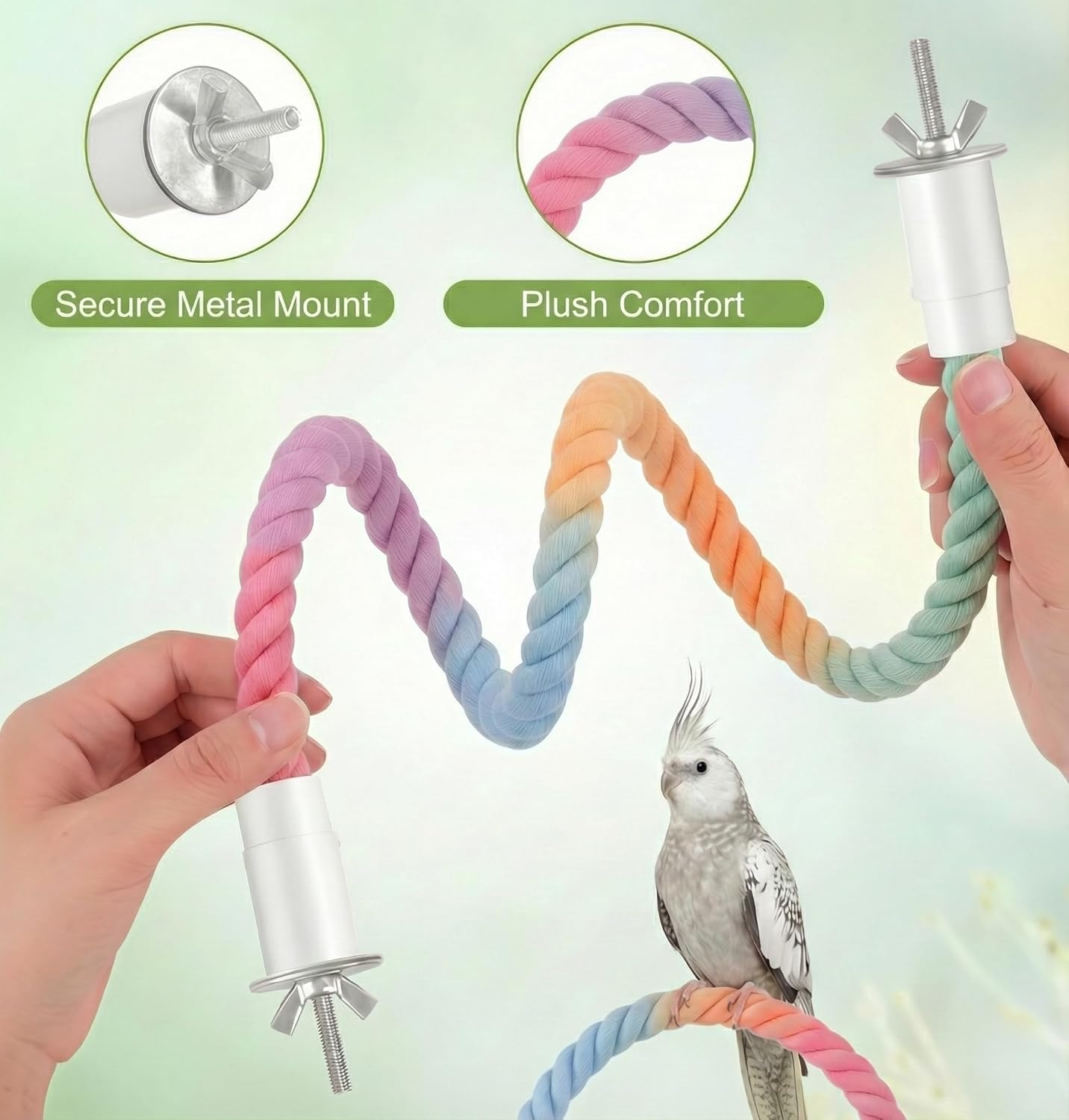 3Pcs Chrysoippotis Bird Rope Perch, Bendable Rope Perches for Bird Cages, Climbing Toys Accessories for Parakeets, Cockatiels, Lovebirds & Budgie