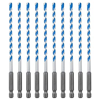 Concrete Drill Bit Set 10 Pcs, 3/16" Masonry Drill Bits, Hex Shank | Industrial Carbide Masonry Drill Bits for Concrete, Marble, Brick, Plastic & Wood; 1/4 in Shockproof Hex Shank Drill Bit Set