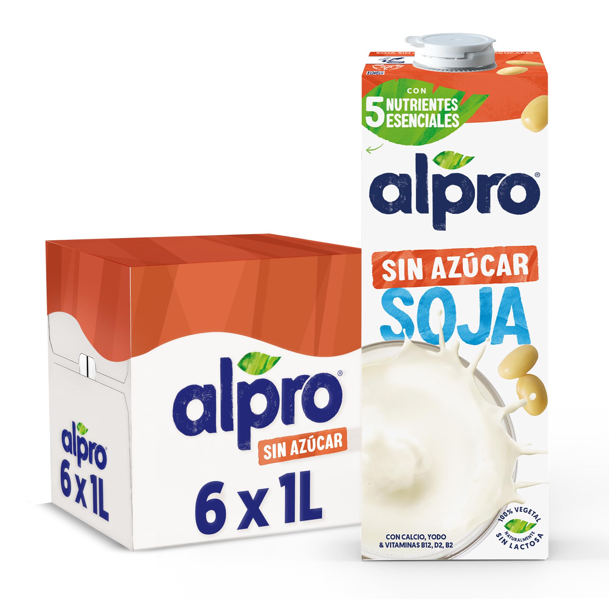 Alpro Napój sojowy, bez cukru, naturalny napój roślinny, wegański, 8 x 1 l
