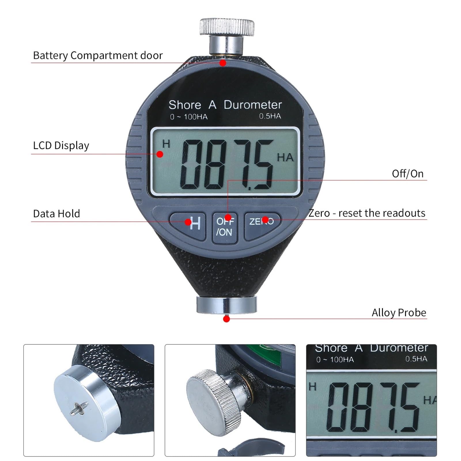 Durómetro Medidor de dureza Shore D de 0 a 100 HD con pantalla LCD grande, medidor de dureza digital, esclerómetro, e for neumáticos de caucho y pisos de plástico Durómetro(LX-D)