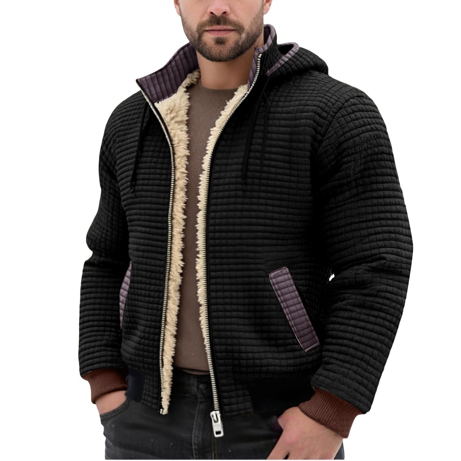 Cappotti da uomo foderati in pile casual a maniche lunghe con zip e felpa