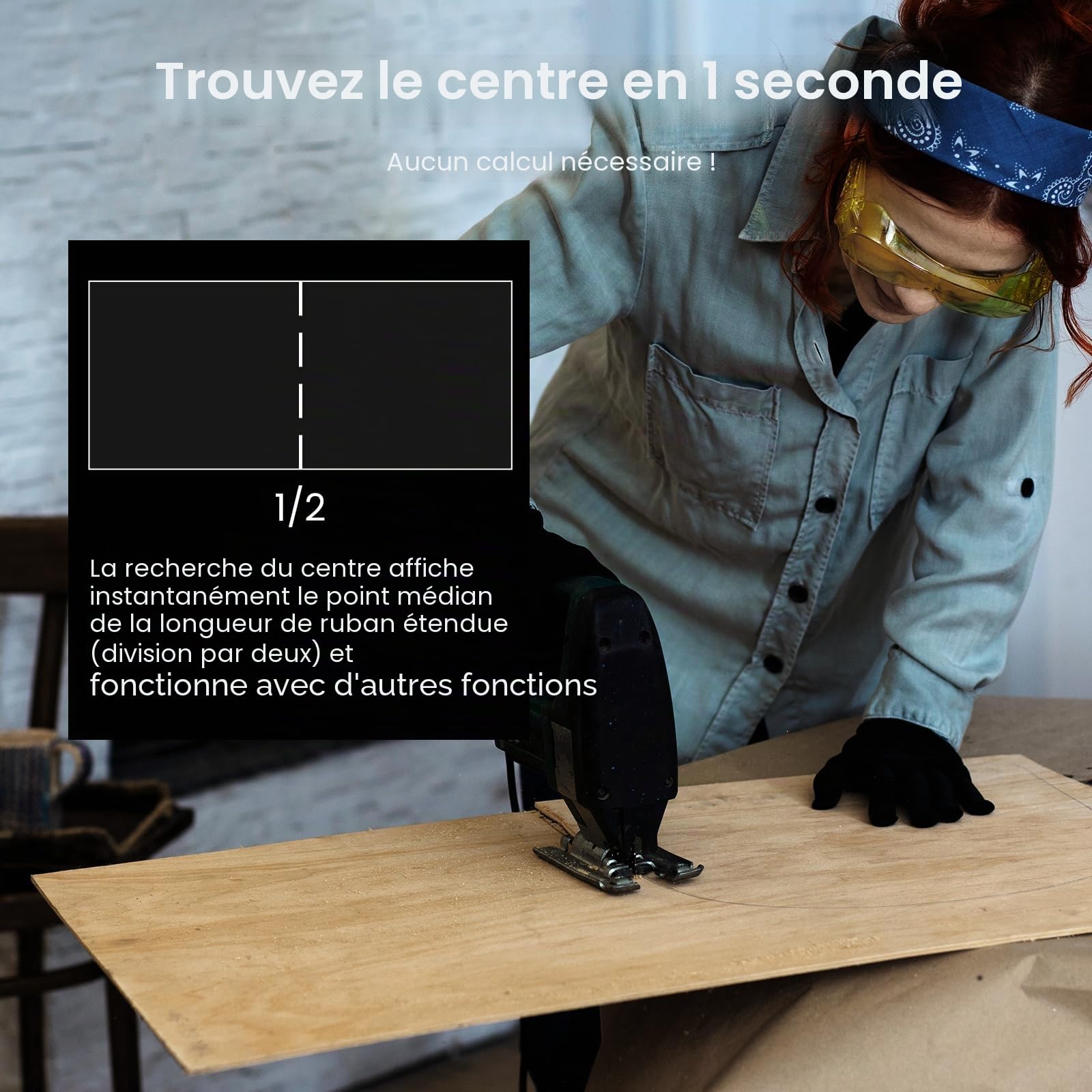 ACPOTEL Mètre Ruban Numérique 4,88 m, 6 unités métriques＆impériales, lecture facile, rétractable, avec fractions au 1/16, rechargeable, pour Distance/Surface/Volume, Jaune