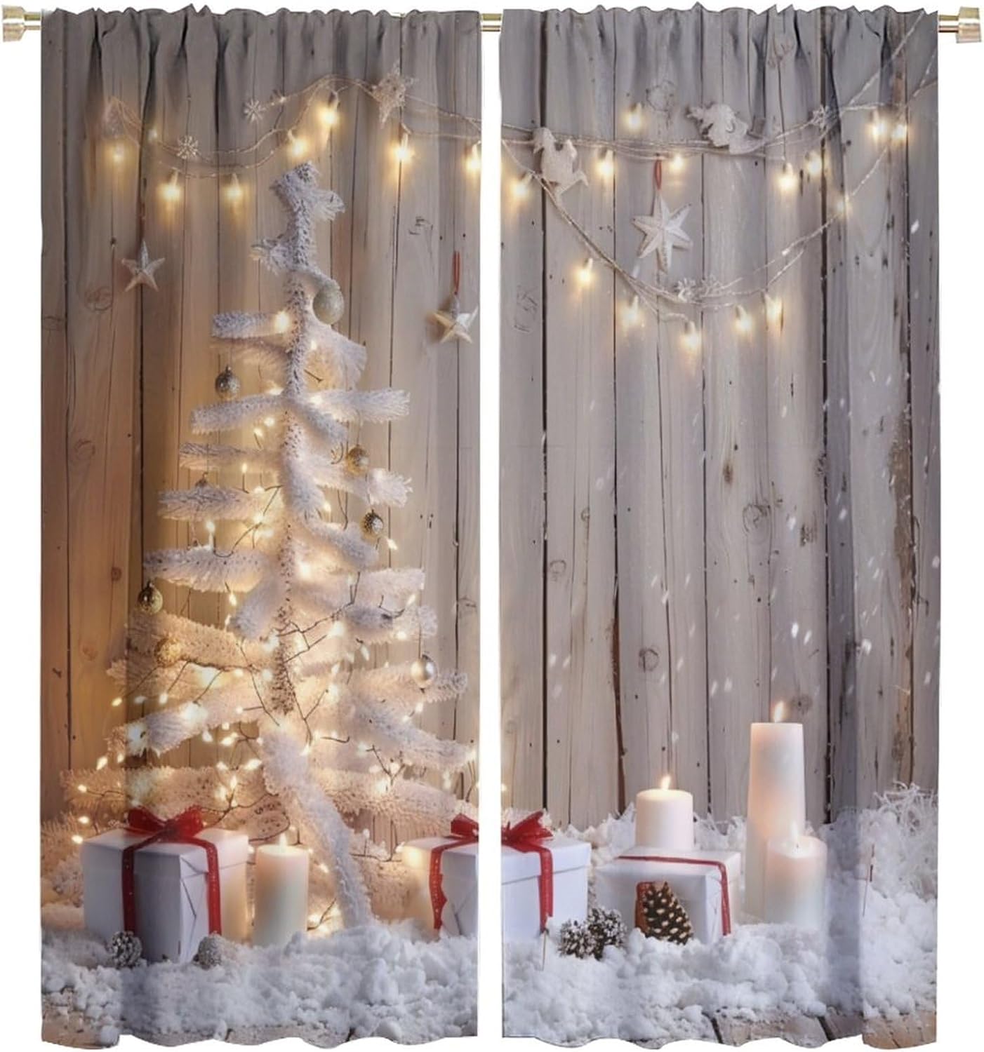 Snow Tree Light Blackout Curtains for Bedroom, Retro Rustic Curtains Rod Pocket Thermal Insulated Window Drapes for Living Room, 2 Panels/Each 21" W x 45" L