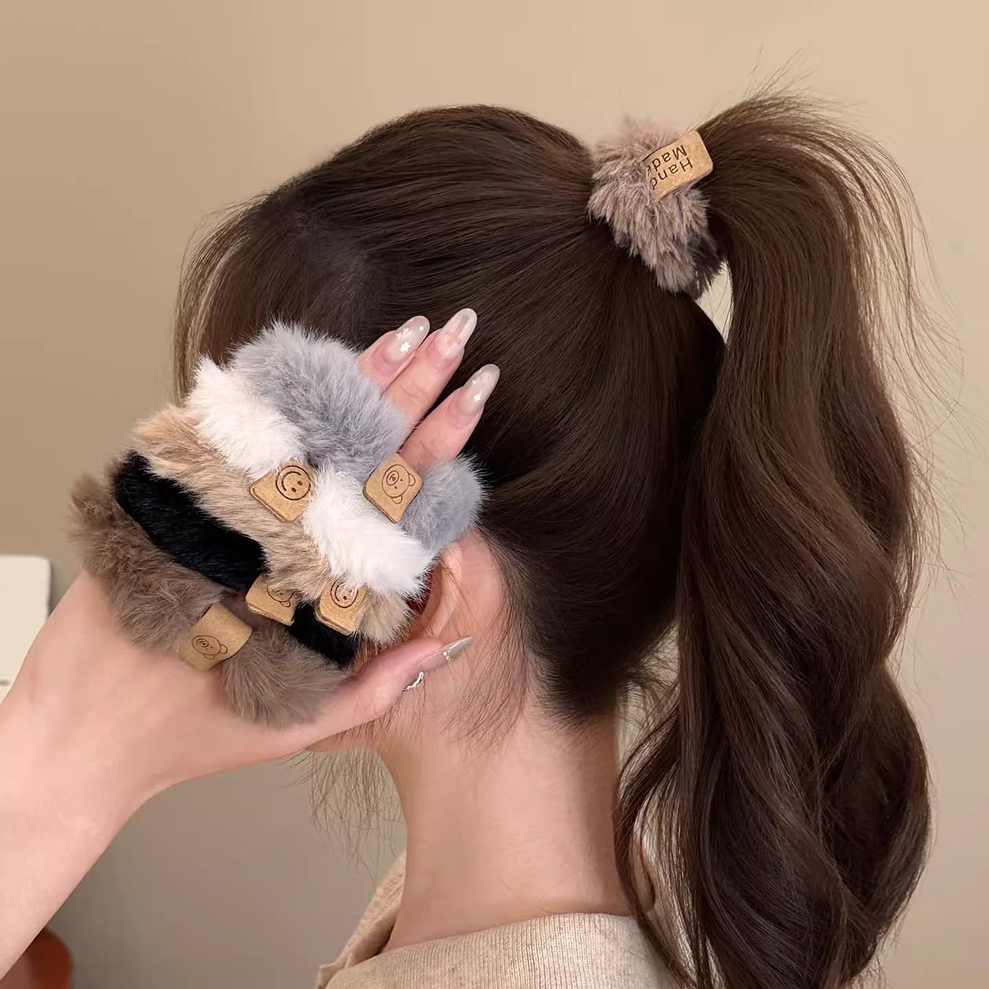 3Pcs Cozy Winter Plush Hair Tie Korean Style Cute Soft Scrunchie Hair Accessories Ponytail Holder Headwear (3Pcs-Mixed Color)