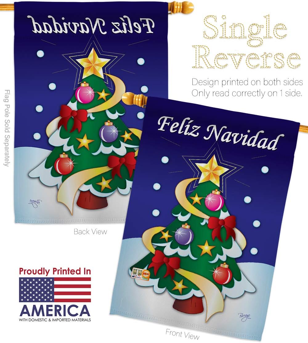 Christmas Felíz Navidad Garden House Flags Set Winter Santa Marry Xmas Present Reindeer Season Wintertime Snow Small Decorative Gift Yard Banner Made In USA 28 X 40