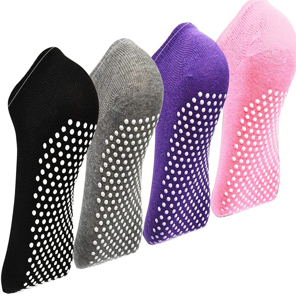 Smilcloud Lot de 4 paires de chaussettes de yoga pour femme, chaussettes antidérapantes pour ballet, Pilates, hôpital, maison, barre avec coussin