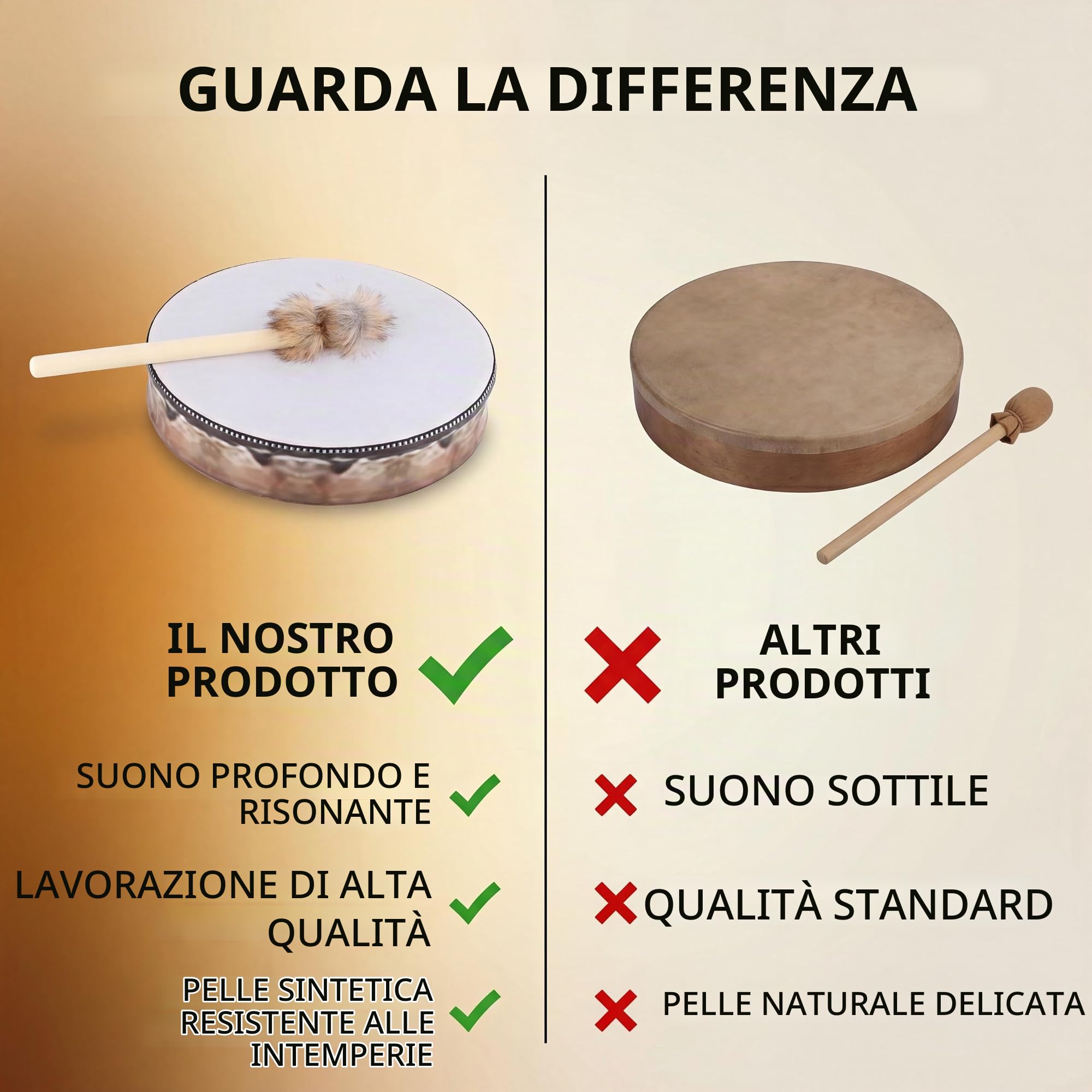 Tamburo Rituale, Bacchetta per Meditazione - Strumenti Musicali per Pratica Spirituale, Decorazione per Home Office e Accessori Decorativi Ideali per Rilassamento e Concentrazione
