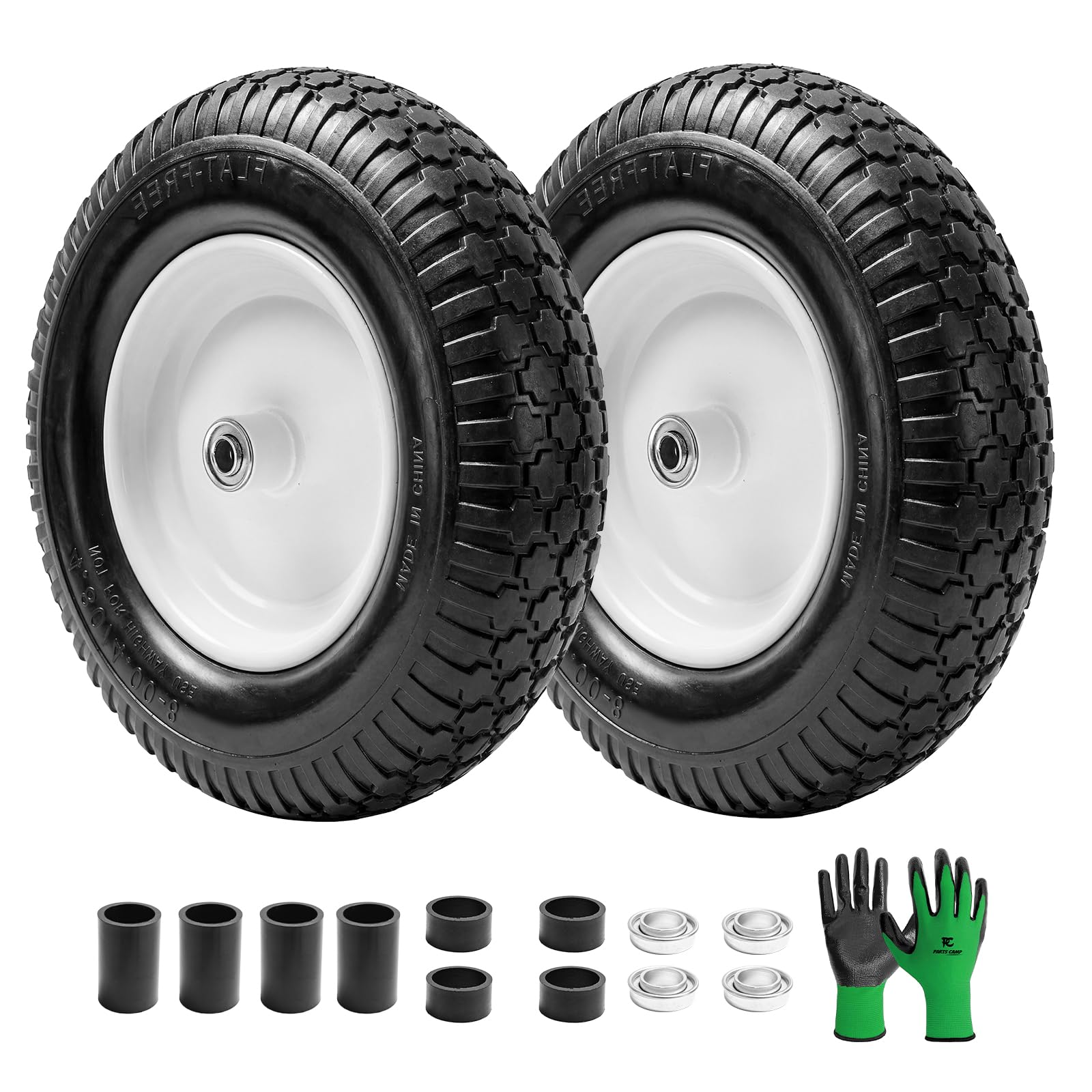 Parts Camp 12,9 cm / 4,8 - 20,3 cm flache Schubkarrenreifen und Rad – 40,6 cm universelle Passform für Gartenwagen, Wagen, Trolley, Dolly – 1,6 cm & 3/4 Zoll Lager, 7,6 cm zentrierte Nabe (2 Stück)