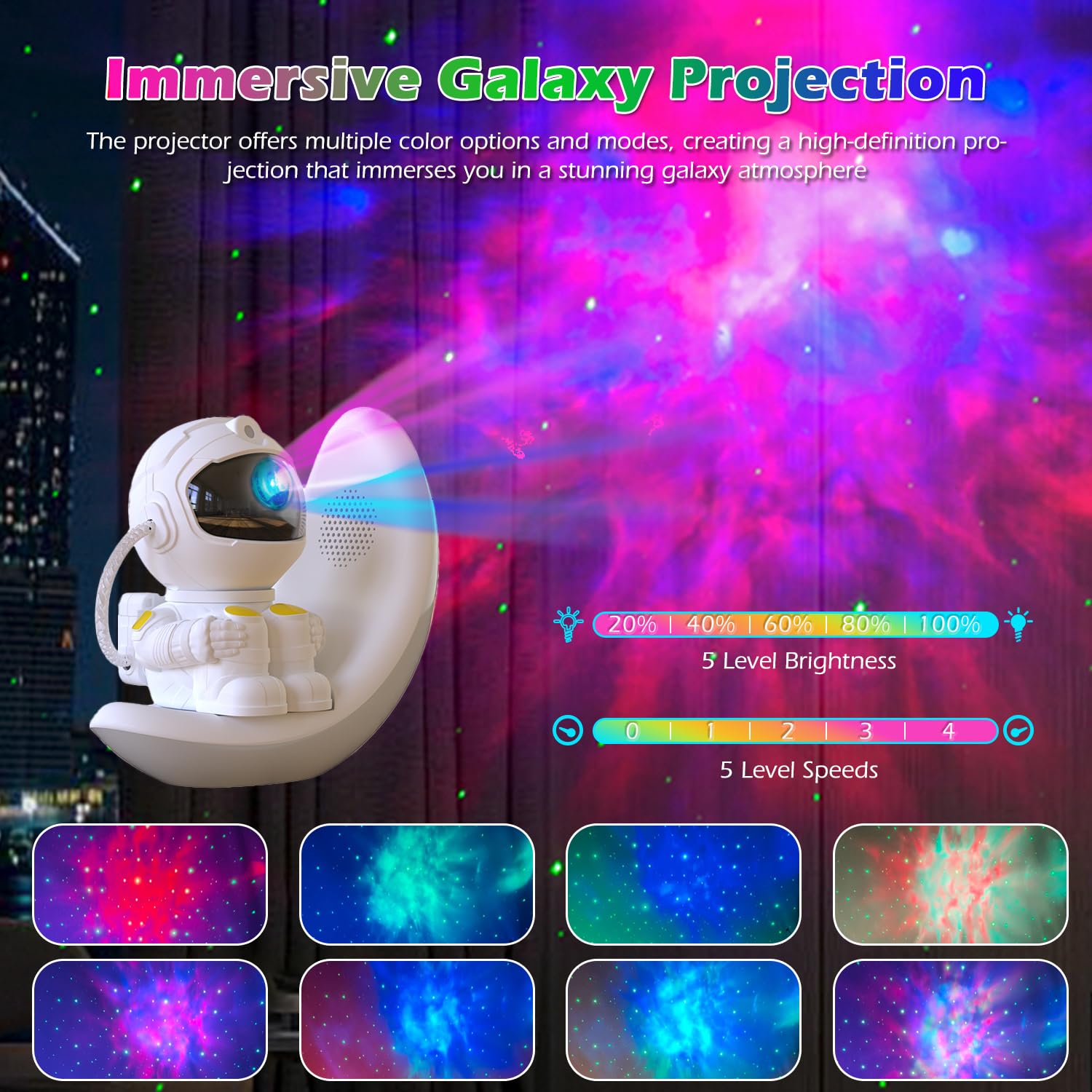Proiettore Galaxy – Proiettore astronauta Galaxy con altoparlante integrato, proiettore stella remoto per camera da letto e soffitto, luce notturna per bambini, adulti, decorazione per feste/stanza