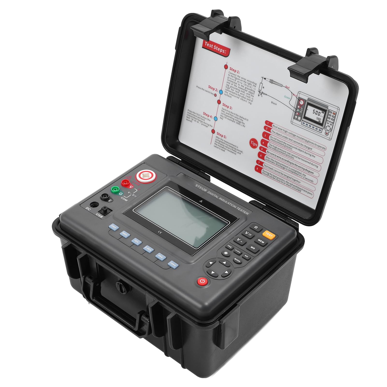 Digital Insulation Tester, 500 Sets Data Storage High Voltage Megohmmeter 2500mAh Battery for Transformer Device (US Plug)