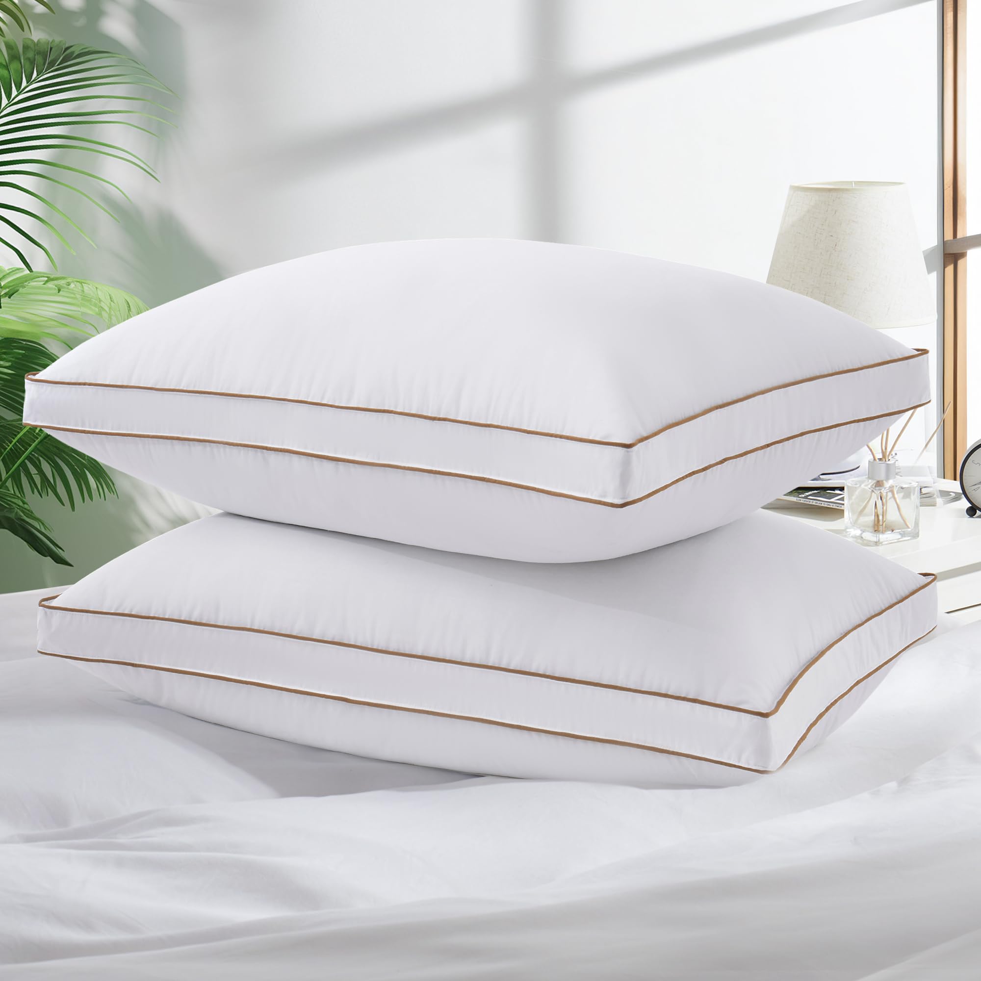 puredownGoose Feather Down Pillows, Soft Fluffy Luxury Hotel Collection Pillows King Size Set of 2, 100% Cotton Cover, Medium Firm Bed Sleeping Pillow for Back, Stomach or Side Sleeper.