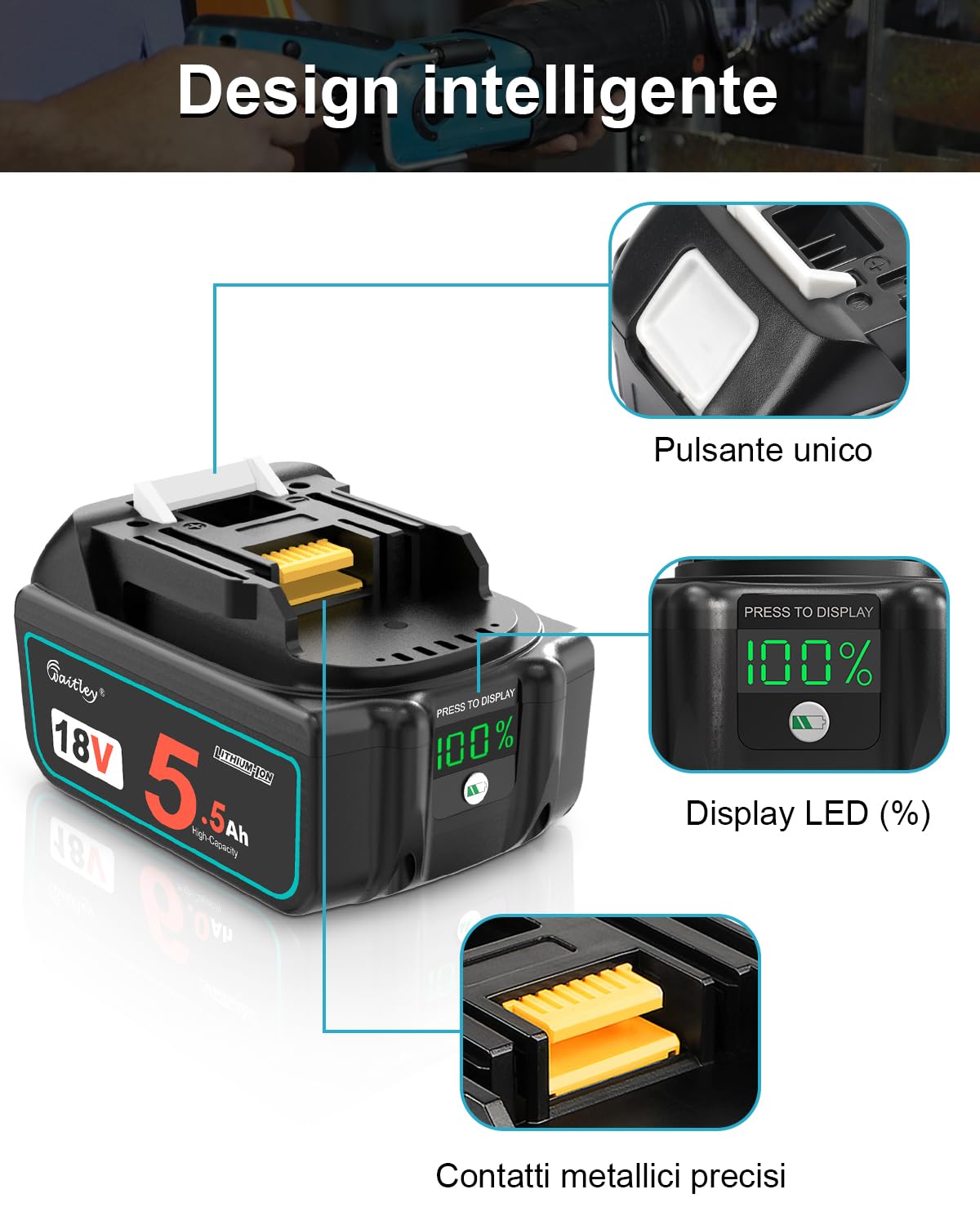 Waitley 2X 5500mAh Batteria di Ricambio per Makita Batteria 18V