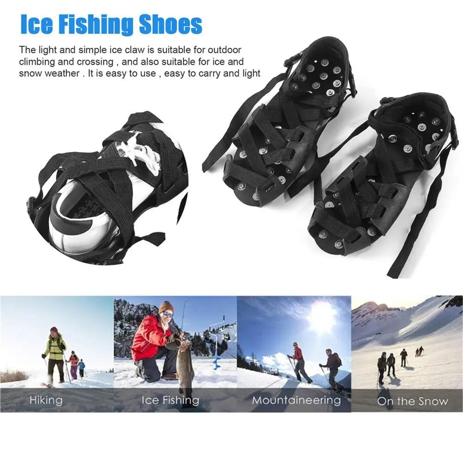 1 paio 32 borchie antiscivolo pinza for ghiaccio regolabile Spike pesca invernale punte da neve scarpe coperture ramponi sul per Scarpe da Neve, Protezione sicura