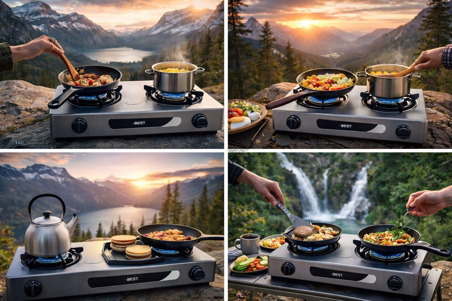 Réchaud à Gaz 2 Feux Portable 7700W - Double Brûleur Fonte Haute Puissance - Allumage Piézoélectrique Sans Piles - Acier Facile à Nettoyer - Idéal Camping, Caravane, Intérieur et Extérieur