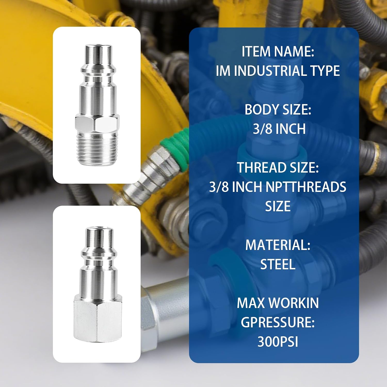 3/8 Inch High Flow Air Hose Fittings Set Includes 3 Pcs Industrial Air Coupler and 6 Pcs 3/8 Body Air Plug with 3/8 Inch NPT Threads,10 Pcs Air Compressor Accessories Quick Connect Kit