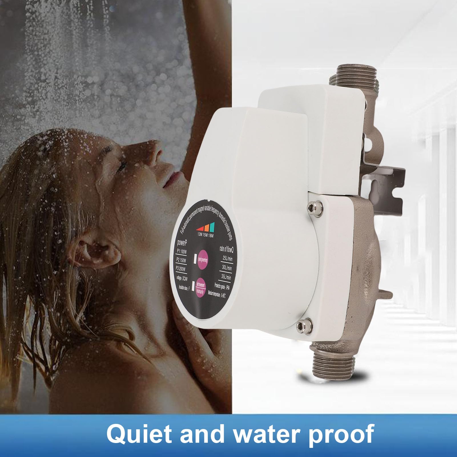 Weytoll Pompa di aumento della pressione dell'acqua, automatica, silenziosa, motore brushless a 3 velocità per rubinetti, servizi igienici, caldaie e docce (spina europea)