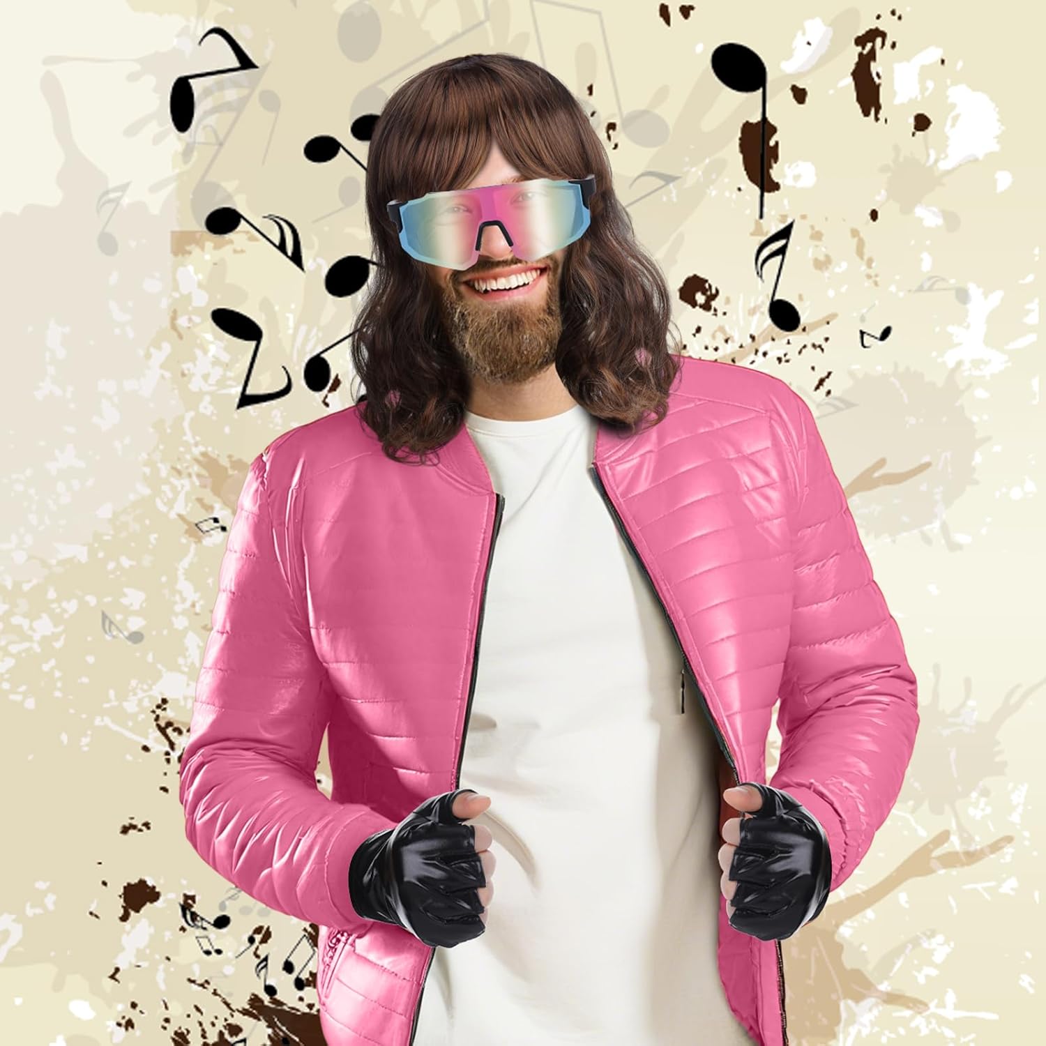 4 Pcs Halloween Game Garbageman Costume 2025 Movie Costume Accessories Include Wig Leather Gloves Glasses and Fake Beard for Cosplay Party